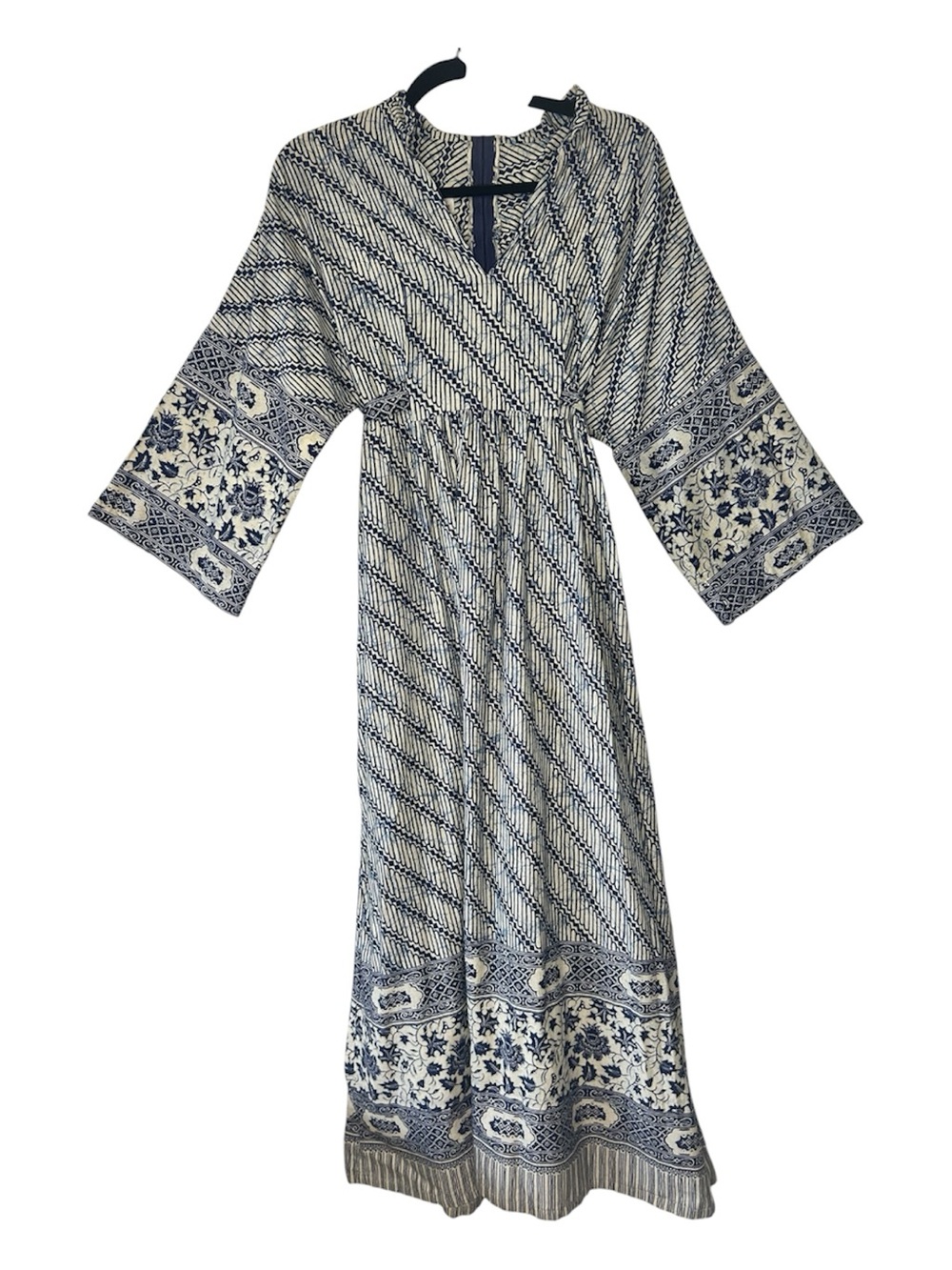 Vintage 70’s Danville Indian block batik print blue and white cotton Maxi Dress